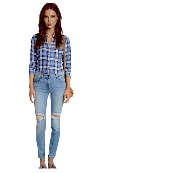 The Blue Shirt Shop Mercer & Spring Blue Plaid Button Long Sleeve Raw Hem XS - Picture 11 of 11